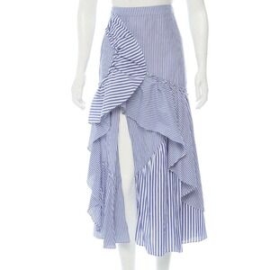 Tanya Taylor Striped Cotton Poplin Midi Skirt With Asymmetrical Ruffle Tiers 8